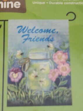Rain or Shine Garden Flag 12.5" X 18" jar & fireflies NIP